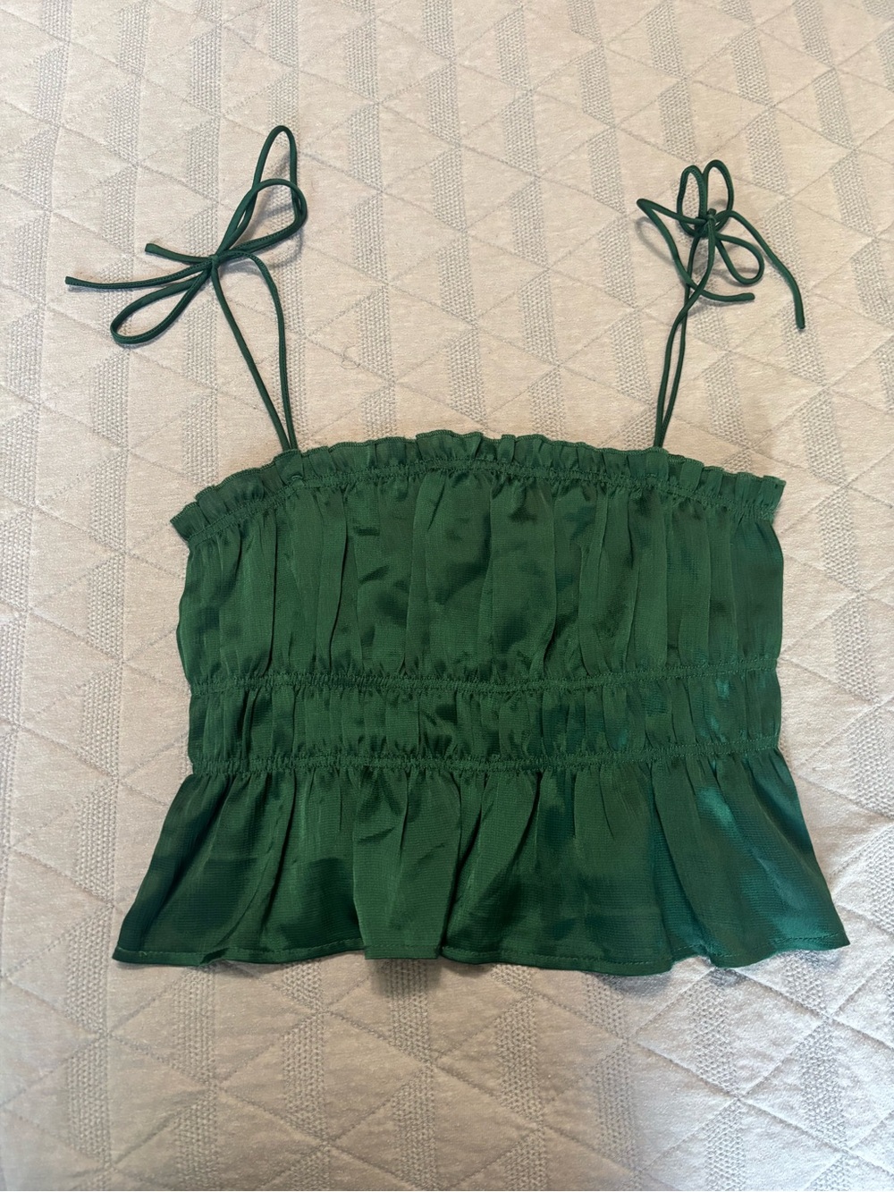 Princess Polly Emerald Green Smocked Tie-Strap Crop Cami